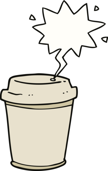 Bir insan tarafından çizilmiş konuşma balonlu kahve fincanı.