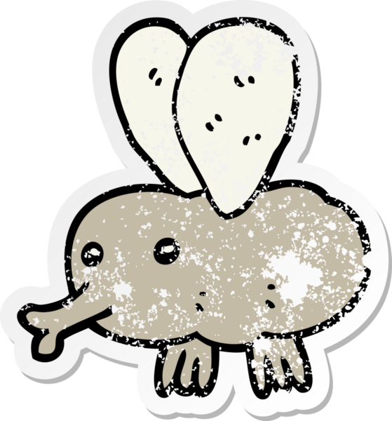 Bir insan tarafından çizilmiş karikatür sineğinin sıkıntılı çıkartması.