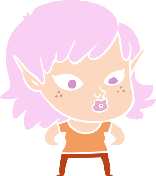 Bir insan tarafından çizilmiş düz renkli bir elf kızı.