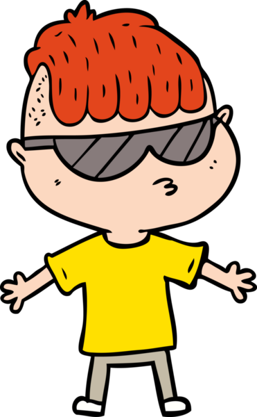 Bir insan tarafından çizilmiş güneş gözlüğü takan çizgi film çocuğu.