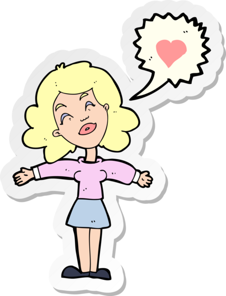 Bir insan tarafından çizilmiş, aşık bir karikatür kadının çıkartması.