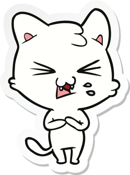 Bir insan tarafından çizilmiş, tıslayan bir kedinin çıkartması.