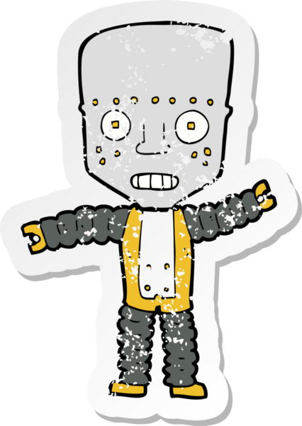 Bir insan tarafından çizilmiş karikatür robotunun gerilmiş yapıştırması.
