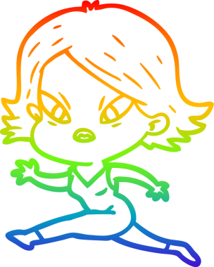 Çizgi film çizen gökkuşağı gradyanı bir insan tarafından çizilmiş stresli kadın.