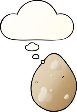 Düşünce baloncuklu çizgi film yumurtası bir insan tarafından çizilmiş.