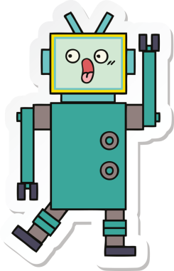 Bir insan tarafından çizilmiş şirin çizgi film robotunun çıkartması.