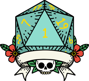 Retro Dövme Biçimi Doğal Bir d20 zar bir insan tarafından çizildi