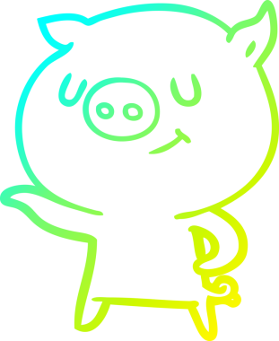 Bir insan tarafından çizilmiş mutlu çizgi film domuzu çizimi.