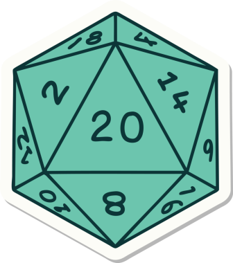Bir insan tarafından çizilmiş d20 zarının geleneksel stiliyle dövme etiketi
