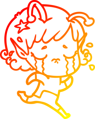 Bir insan tarafından çizilmiş, ağlayan uzaylı bir kızın sıcak çizgi çizimi.