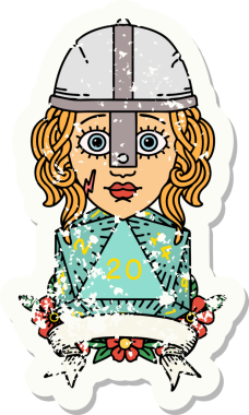 Retro Dövme Tarzı İnsan Savaşçısı Doğal 20 rulo ile Bir insan tarafından çizilmiş