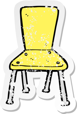 Bir insan tarafından çizilmiş eski okul sandalyesinin gerilmiş çıkartması.