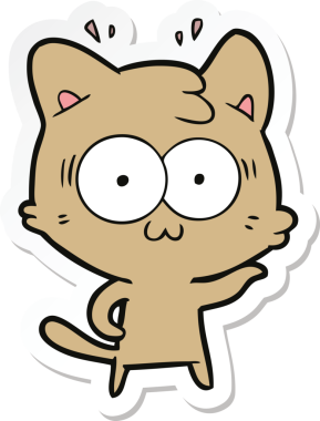 Bir çizgi film çıkartması. Bir insan tarafından çizilmiş, şaşırmış bir kedi.