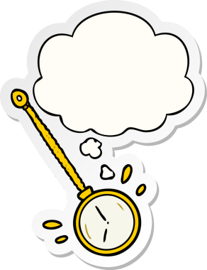 Düşünce baloncuklu çizgi film altın saati bir insan tarafından çizilmiş çıkartma gibi.