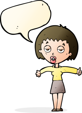 Bir insan tarafından çizilmiş konuşma balonu olan sıkılmış bir kadın çizgi filmi.