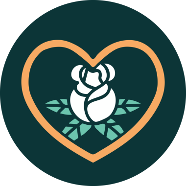 Bir insan tarafından çizilmiş kalp ve çiçeklerin ikonik dövme şekli