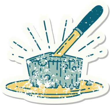 Bir insan tarafından çizilmiş eski bir dövme stili peynir çıkartması.