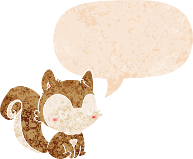 grunge içinde konuşma baloncuğu olan çizgi film sincabı bir insan tarafından çizilmiş dertli retro dokuma tarzı