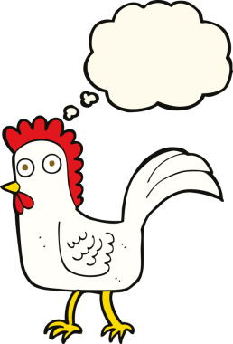 Bir insan tarafından çizilmiş düşünce balonlu çizgi film tavuğu.