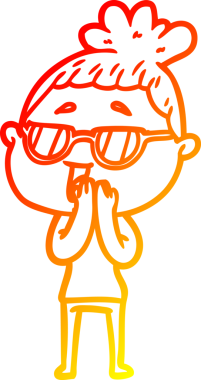 Bir insan tarafından çizilmiş gözlük takan mutlu bir kadının çizgi çizimi.