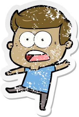 Bir insan tarafından çizilen şok olmuş bir adamın karikatür çıkartması.