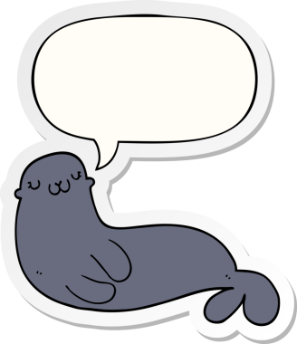 Bir insan tarafından çizilmiş konuşma kabarcığı etiketli şirin karikatür mührü.