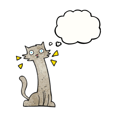 Bir insan tarafından çizilmiş serbest çizim düşünce kabarcığı desenli çizgi film kedisi