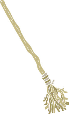 Bir insan tarafından çizilmiş süpürge sapının düz renk çizimi