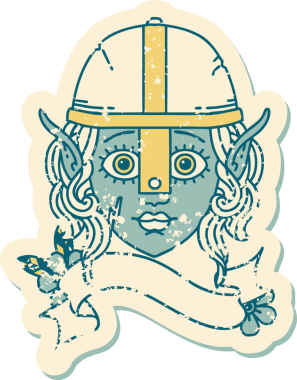 Retro Dövme Tarzı Elf Savaşçısı karakteri Bir insan tarafından çizilmiş