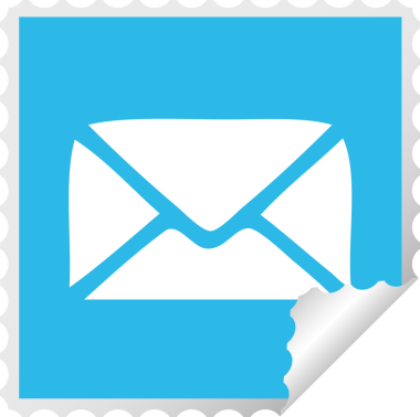 Bir insan tarafından çizilmiş kağıt bir zarfın kare soyulmuş etiket karikatürü