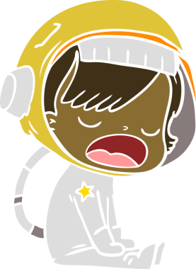 Düz renkli çizgi film konuşan astronot bir insan tarafından çizildi