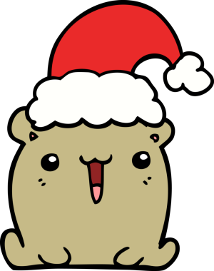 Bir insan tarafından çizilmiş Noel şapkalı sevimli çizgi film ayısı.