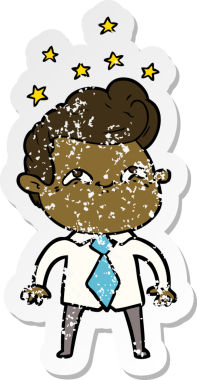 Bir insan tarafından çizilmiş heyecanlı bir karikatür çıkartması.