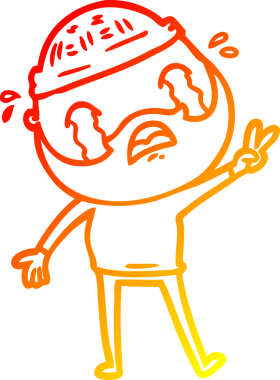 Bir insan tarafından çizilmiş ağlayan sakallı bir adamın sıcak çizgi çizimi.