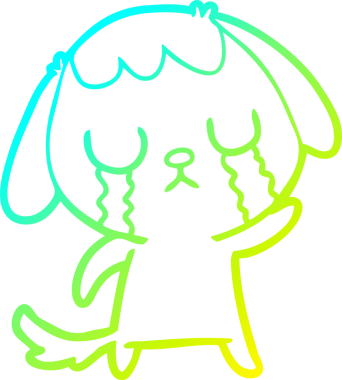 Bir insan tarafından çizilmiş ağlayan şirin bir köpeğin soğuk gradyan çizimi.