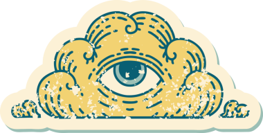 Bir insan tarafından çizilmiş her şeyi gören bir göz bulutunun sembolik dövmeli resmi.