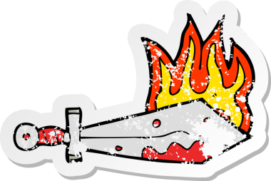 Bir insan tarafından çekilen yanan bir kılıcın gerilemiş çıkartması.