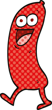 Bir insan tarafından çizilmiş mutlu çizgi roman tarzı sosis.