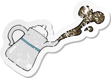 Bir insan tarafından çizilmiş karikatür kahve demliğinin gerilemiş yapıştırması.