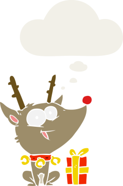 Bir insan tarafından çizilmiş, düşünce baloncuğu olan bir karikatür Noel geyiği.