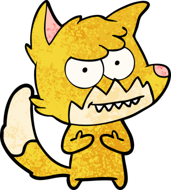 Bir insan tarafından çizilmiş sırıtan tilki çizgi filmi.