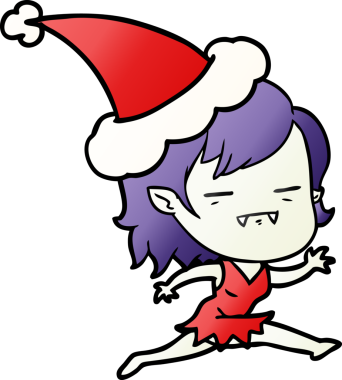 Bir insan tarafından çizilmiş Noel Baba şapkası giyen ölümsüz bir vampirin el çizimi karikatürü.