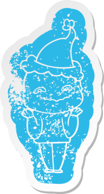 Bir insan tarafından çizilmiş garip bir karikatür Noel Baba şapkası giyen ürpertici bir adamın çıkartması.