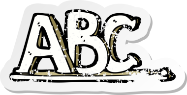 Bir insan tarafından çizilmiş ABC harflerinin gerilimli yapıştırması.