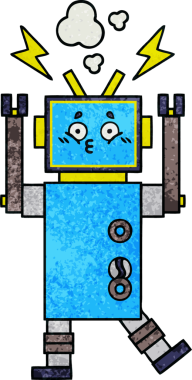 Bir insan tarafından çizilmiş bir robotun retro grunge dokusu