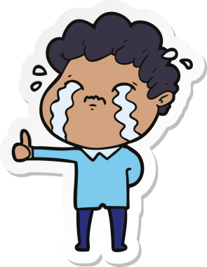 Bir insan tarafından çizilmiş, ağlayan bir çizgi film karakterinin çıkartması.