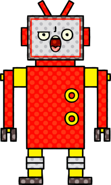 Bir insan tarafından çizilmiş kızgın bir robotun çizgi romanı.