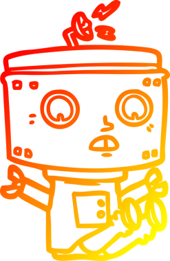 Bir insan tarafından çizilen çizgi film robotunun sıcak çizgi çizimi