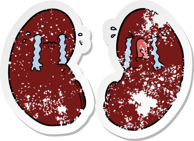 Bir karikatür böbreğinin sıkıntılı çıkartması bir insan tarafından çizilmiş.