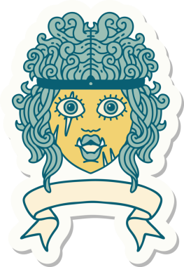 Bir insan tarafından çizilmiş ork barbar karakter suratı çıkartması.